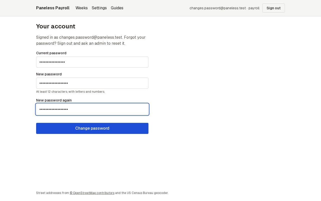 Screen for step 2: Enter your current and new password