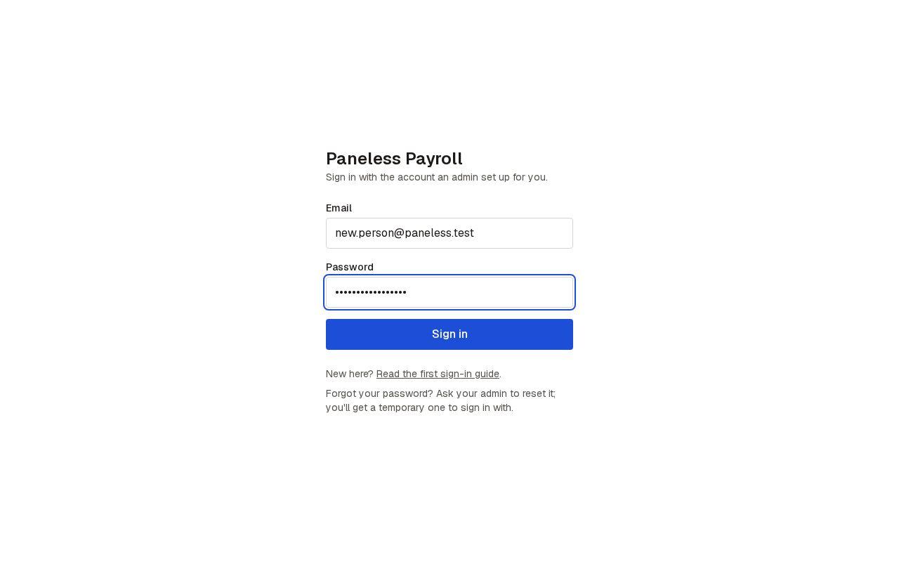 Screen for step 1: Sign in with your temporary password
