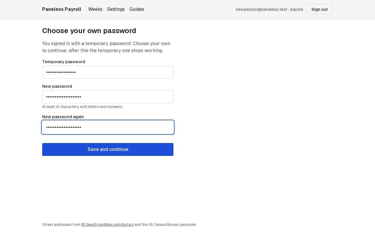 Screen for step 2: Choose your own password